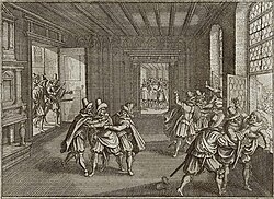 The Second Defenestration of Prague (1618) began the Bohemian Revolt and the Thirty Years’ War (contemporary woodcut).