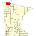 Harta statului Minnesota indicând comitatul Roseau
