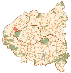 Vue de la commune de Puteaux en rouge sur la carte de Paris et de la « Petite Couronne ».