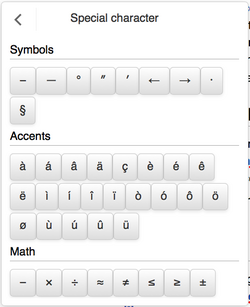 Screenshot of Special Characters tool
