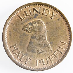 Reverse of "Half Puffin" coin, Lundy 1929