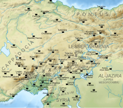 Carte de l'Anatolie orientale et des principales villes et forteresses byzantino-arabes.