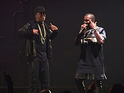 West and Jay-Z performing on the Watch the Throne Tour