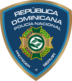 Dominican National Police Emblem and flag.