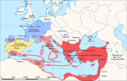 Carte de l'Empire d'Orient à la mort de Justinien.
