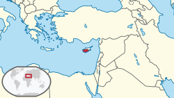 Location of Cyprus (red) within the Near East (camel).