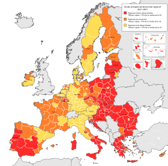 Mapa del Fondo Europeo de desarrollo Regional para el periodo 2021-2027