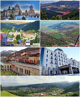 From top, left to right: Kecharis Monastery • Tsaghkadzor Olympic ComplexDowntown Tsaghkadzor • Tsaghkadzor skylineMariott Tsaghkadzor • Eighty Eight HotelTsaghkadzor with Tsaghkunyats Mountains