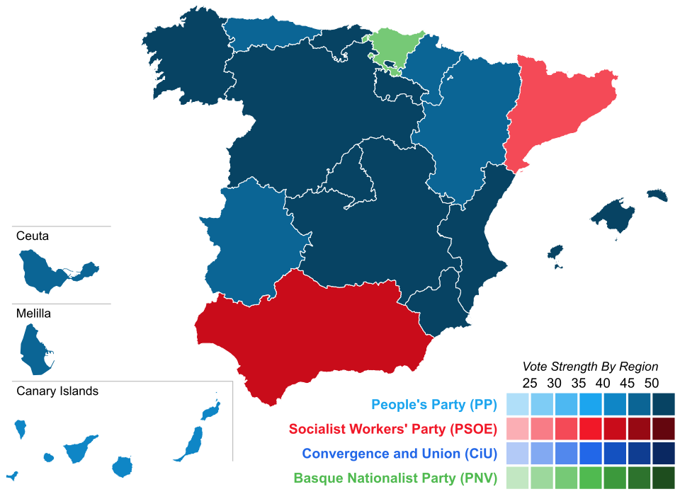 Vote winner strength by autonomous community (Congress).