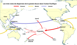 World map showing the spread of sweet potatoes
