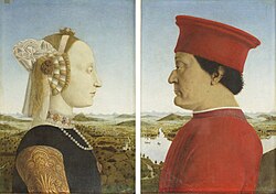 Retrato duplo dos duques de Urbino (1465-66) na Galleria degli Uffizi, Florença