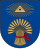 A coat of arms depicting the Eye of Providence with a blue iris encapsulated in a golden triangle surrounded in golden rays all on a blue background