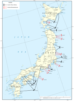 Carte en couleur du Japon indiquant les cibles des attaques de l'aéronavale citées dans l'article.