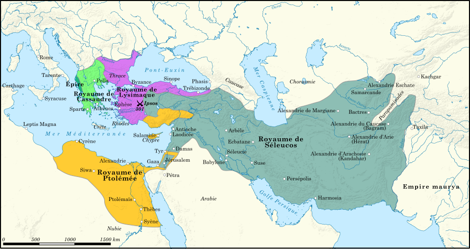 Une carte du monde hellénistique avec les grands royaumes