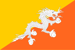 Flag of Bhutan (1969). The orange background represents the Buddhist spiritual tradition.