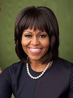 Official portrait of Michelle Obama in the Green Room of the White House