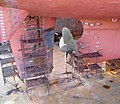 Hélice et gouvernail d'un navire cargo.