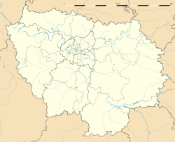 Mapa konturowa Île-de-France, blisko centrum u góry znajduje się punkt z opisem „Gare Montparnasse”
