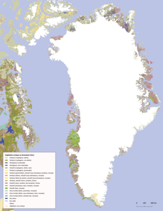 Répartition de la végétation arctique au Groenland.