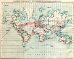 Map showing Eastern Telegraph Company's submarine cables