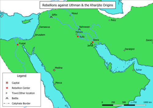 A map of middle east with relevant places highlighted