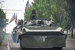 A Russia-backed rebel armored fighting vehicles convoy near Donetsk, Eastern Ukraine, May 30, 2015.jpg
