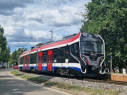 Pociąg WKD na przystanku Milanówek Grudów