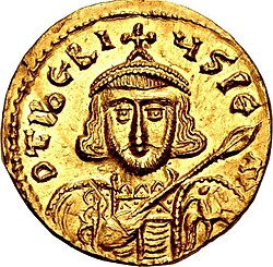 Sebuah koin emas yang menggambarkan Tiberius III