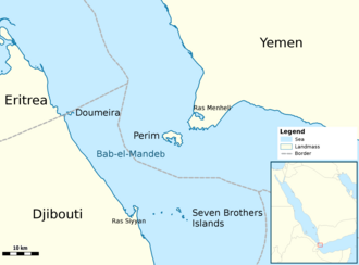 Kart som viser Bab el-Mandeb.