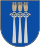 A coat of arms depicting three golden crowns with five spikes protruding from their tops all on a blue background
