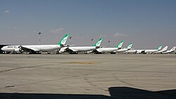 Line up of Mahan Air Airbus A340 at IKA Airport