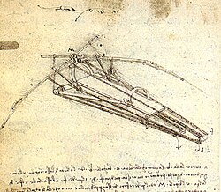 Croquis d'une machine volante par Léonard de Vinci