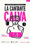 Aficha per una representacion de La Cantatritz Pelada, un exemple de pèça dau teatre de l'absurd d'Eugène Ionesco