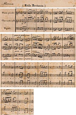 La partitura di Beethoven presenta il tema di Rule Britannia.
