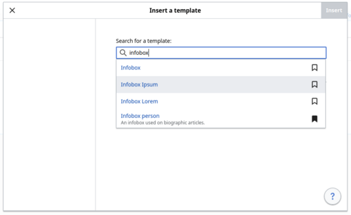 Screenshot of the template search field in the Visual Editor