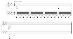 La partitura mostra le battute finali segnate in fortissimo.