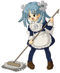 Wikipediana che pulisce, disegnata in stile manga