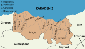 Mapa dos distritos da província de Trebizonda