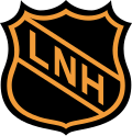 Logo de la LNH représentant un écusson barré des lettres LNH orientées du haut à gauche vers le bas à droite.