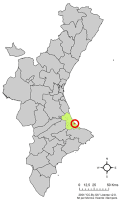 Localização do município de Piles na Comunidade Valenciana