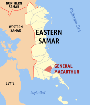 Mapa sa Sidlakang Samar nga nagpakita kon asa nahimutang ang General Macarthur