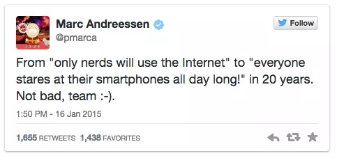 Marc Andreessen tweets about the crazy success of the internet and mobile in particular