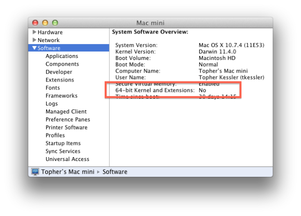 System information showing 64-bit mode status