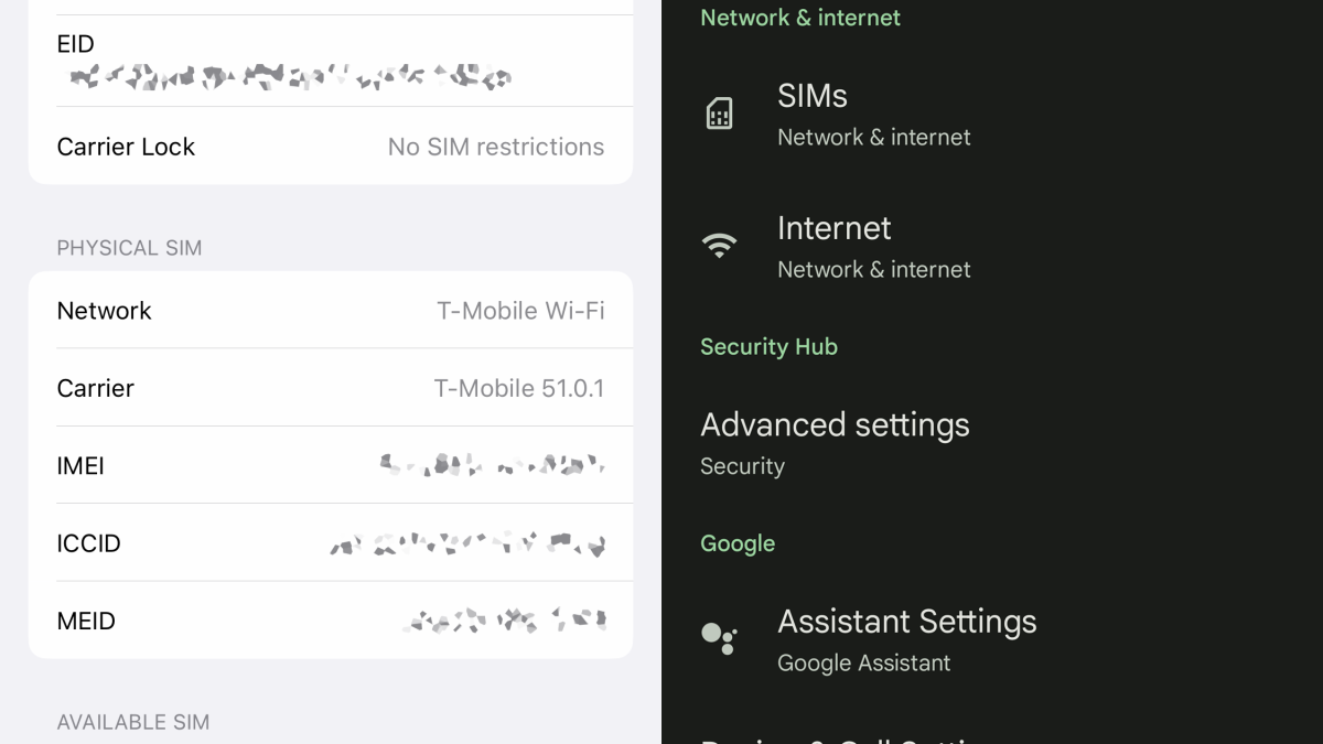 Carrier settings on iOS and Android