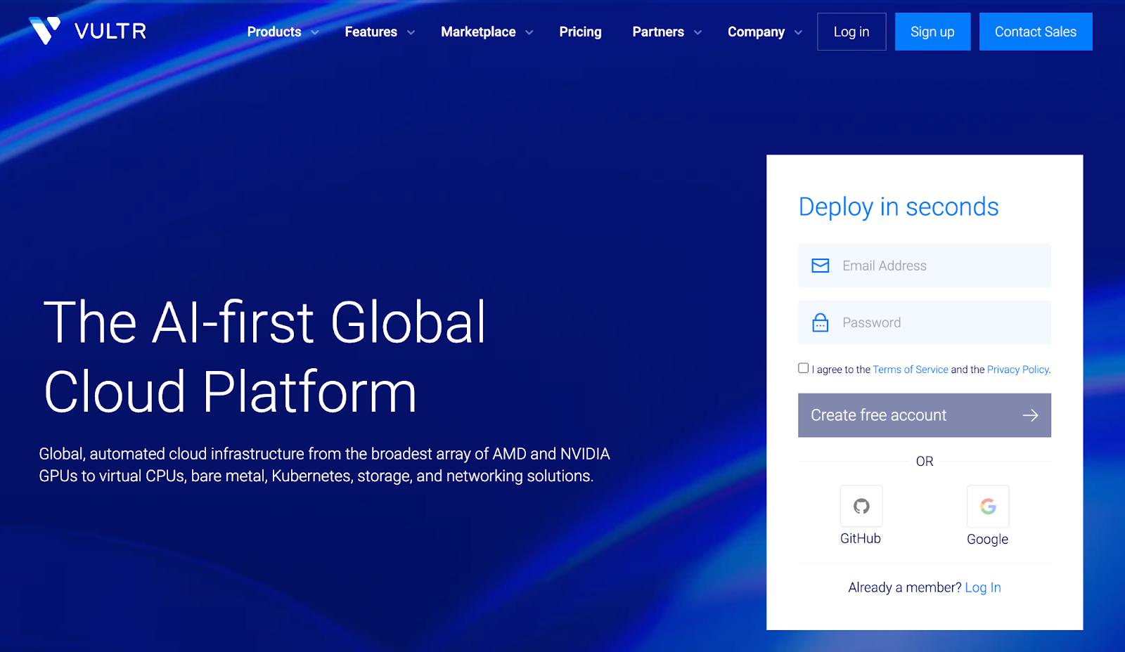 Vultr homepage