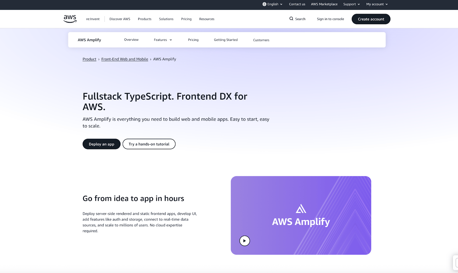 AWS Amplify homepage
