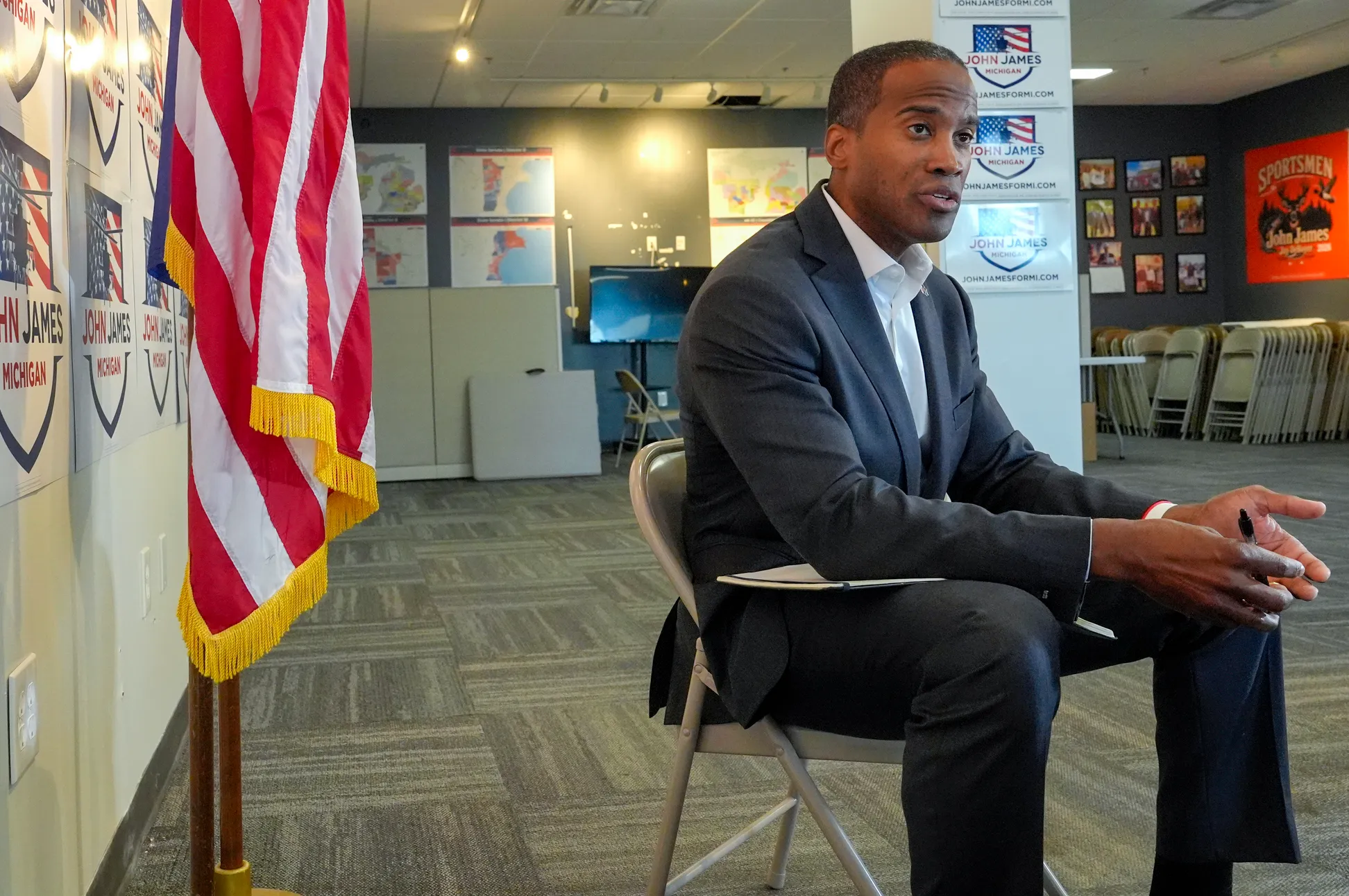 John James tries to overcome national headwinds against Republicans