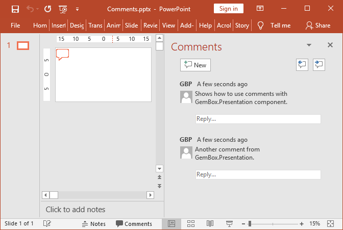 Add comments to a PowerPoint presentation in C# and VB.NET
