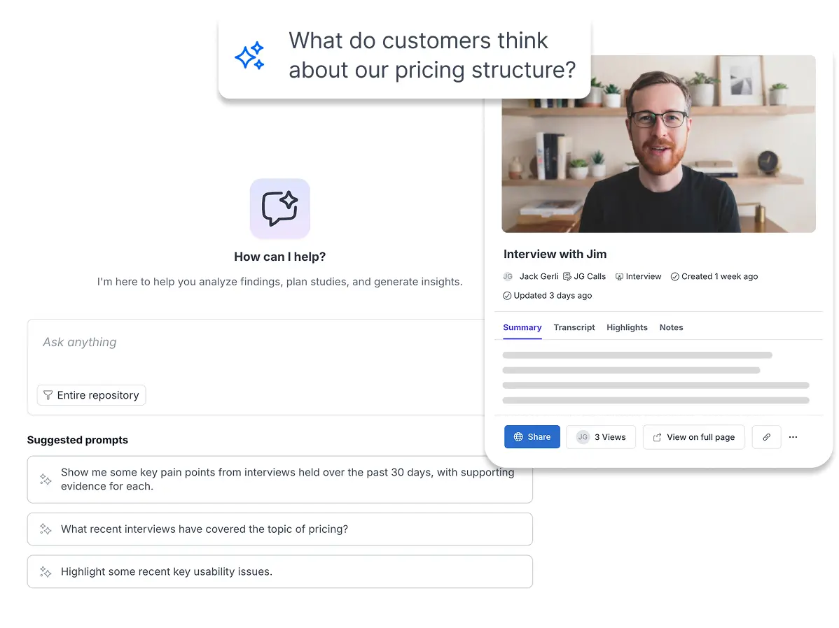 Ask AI over the whole repository, with an interview session card beside it