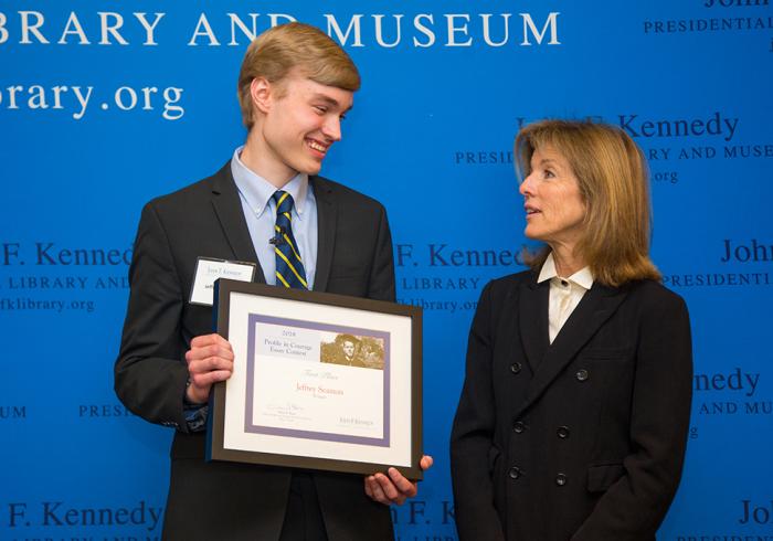 2018 Profile in Courage Student Essay Contest Winner Jeffrey Seaman with Amb. Caroline Kennedy